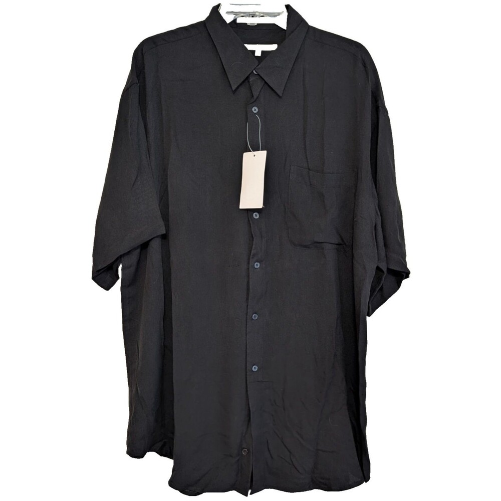 NWT Vintage Perry Ellis Men's XL Silk Blend Short Sleeve Button Up Shirt Black